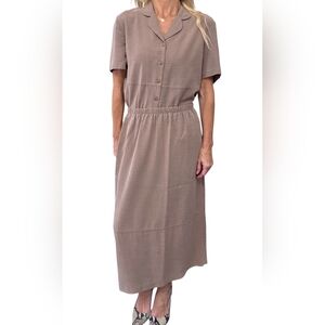 Vintage Studio Connection Taupe Rayon 2 Piece Shirt Skirt Set Size 10